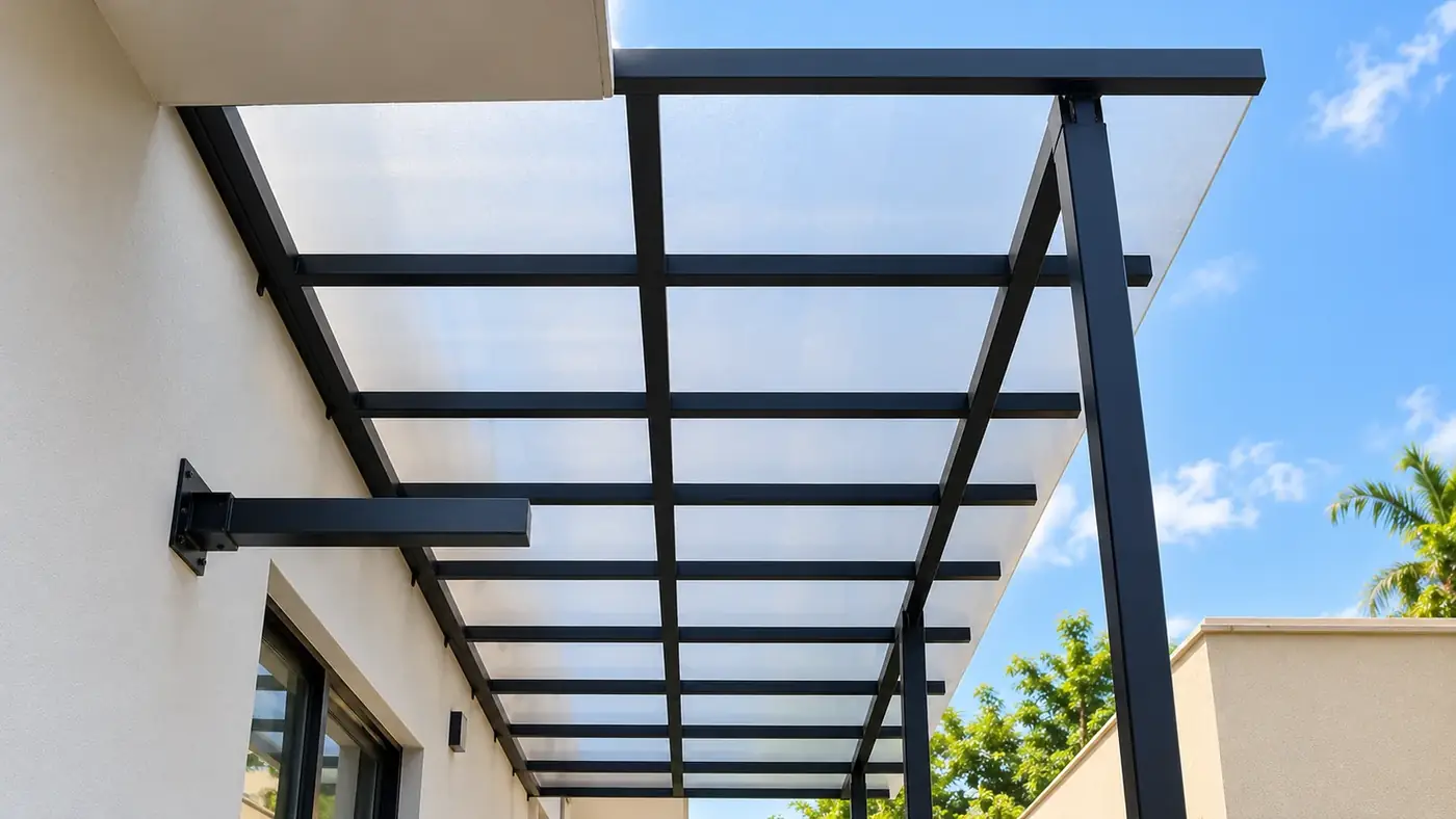 Polycarbonate roof canopy with steel framing in Chennai